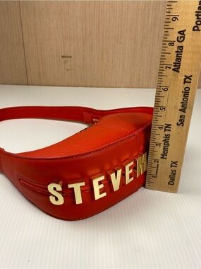 Steve Madden Red East West Baguette Shoulder Bag Gold Logo Vegan Leather